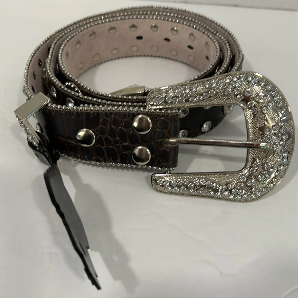 American Endurance Brown Leather XXL Belt with Rhinestones & Silver NWT